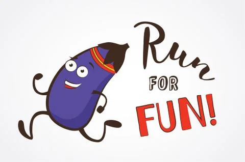 Poster of funny running eggplant. vector illustration Stock Illustration