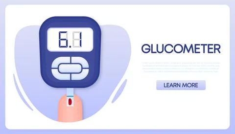 Poster with Glucometer icon. Device for testing and monitoring level of sugar or Illustrazione stock