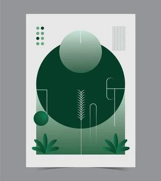 A poster with a green circle and a building in the background. Stock Illustration