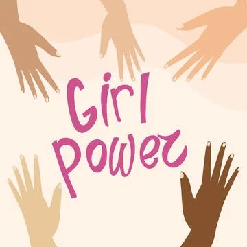 A poster with a group of hands and the words Girl Power written in pink. The Illustrazione stock