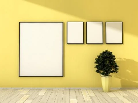 Poster hanging on the wall in the interior, mock up. 3D renderin Stock Illustration