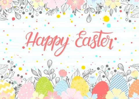 Poster Happy Easter with floral elements 库存插图
