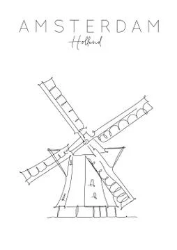 Poster Holland windmill Stock Illustration