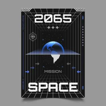 Poster with HUD elements, perspective grid, futuristic design elements, chart Stock Illustration
