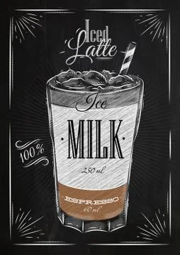 Poster iced latte chalk 스톡 일러스트