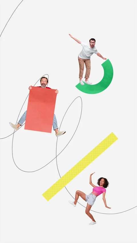 Poster image motion collage of happy business partners girl guys stand figure Stock Footage 304501000