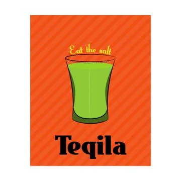Poster with the image of tequila on orange background Stock Illustration