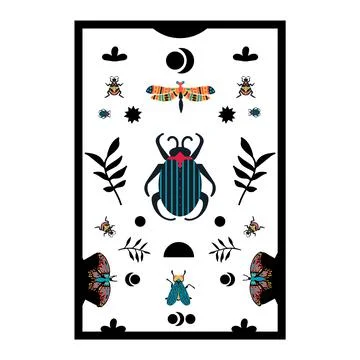 Poster with insects. Vector illustration with abstract beetles and decorative Stock Illustration