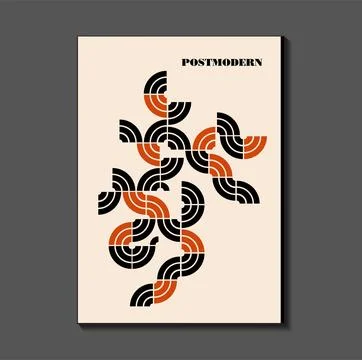 Poster inspired postmodern of vector abstract dynamic symbols with bold geo.. Stock Illustration