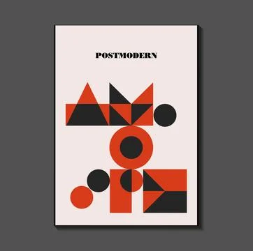 Poster inspired postmodern of vector abstract dynamic symbols with bold geo.. Stock Illustration