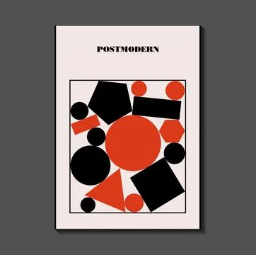 Poster inspired postmodern of vector abstract dynamic symbols with bold geo.. Stock Illustration