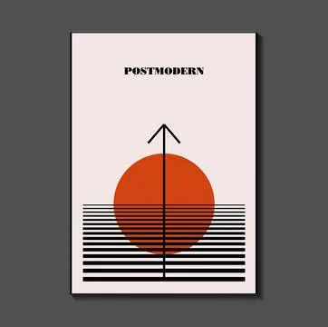 Poster inspired postmodern of vector abstract dynamic symbols with bold geo.. Stock Illustration