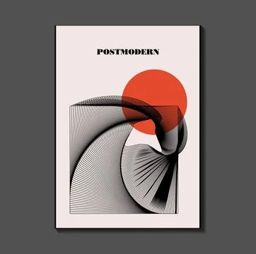 Poster inspired postmodern of vector abstract dynamic symbols with bold geo.. Stock Illustration