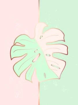 The poster to the interior with a leaf of monstera Stock Illustration