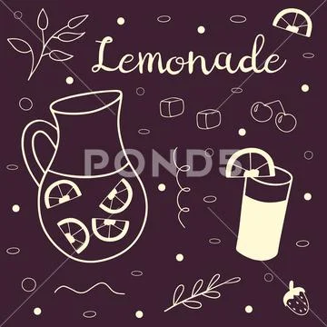 Lemonade pitcher isolated graphic element. Hand - Stock