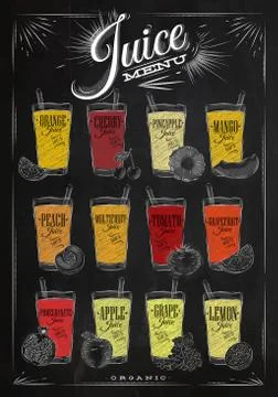 Poster juice menu chalk Stock Illustration