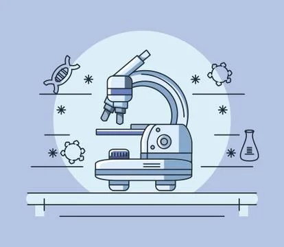 Poster with laboratory microscope, research coronavirus 스톡 일러스트