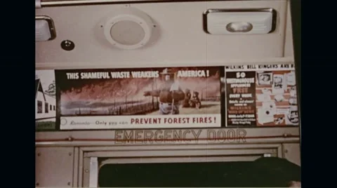 Poster of little Smokey in bus indicating prevent forest fire Stock Footage