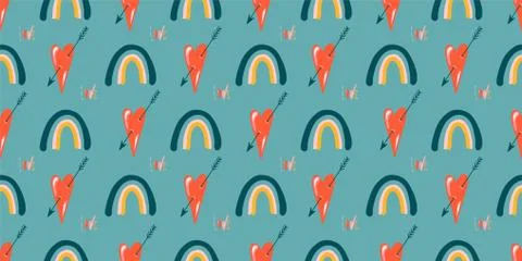 A poster for lovers. Spring blue seamless pattern. Valentine's day concept Stock Illustration