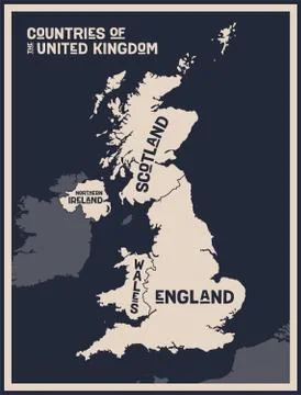 Poster map of countries of the United Kingdom Stock Illustration
