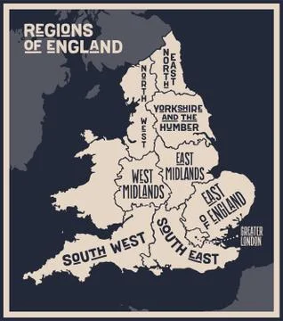 Poster map of regions of England Stock Illustration