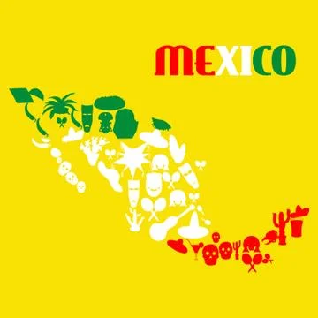 Poster Mexico map, mexican simbol map color mexican flaf Stock Illustration