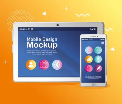 Poster mobile design mockup, realistic tablet and smartphone mockup 스톡 일러스트