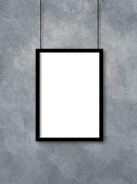Poster mockup with a black frame on a gray stone wall background Stock Illustration