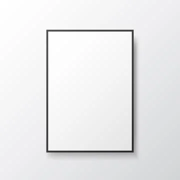 Poster mockup frame. White blank on light wall. Photo template with black frame 스톡 일러스트