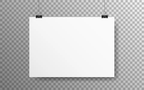 Poster mockup horizontal. Empty A4 hanging on a wall. White paper with on Stock-Illustration