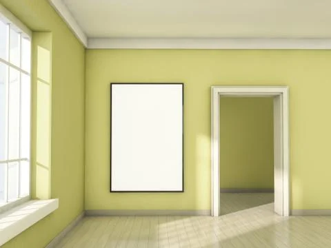 Poster mockup in interior. 3D Stock Illustration