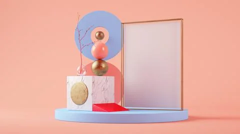 Poster mockup in surreal set Stock Illustration