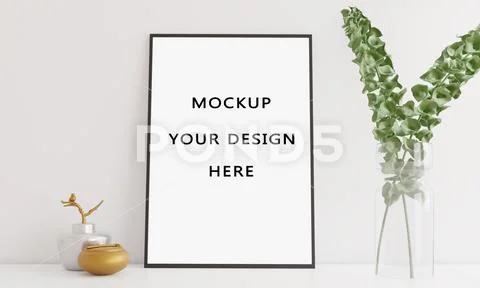 Poster mockup on table PSD Template