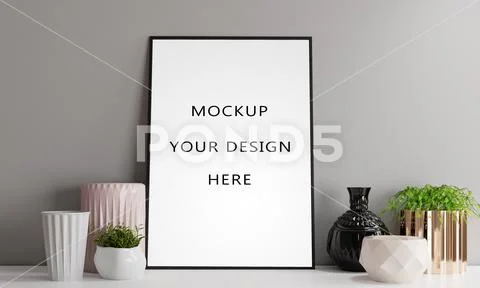 Poster mockup on table PSD Template