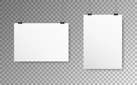 Poster mockup on transparent backdrop. White paper with soft shadow. Empty A4 Stock Illustration