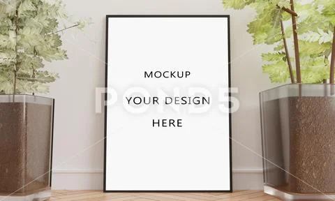 Poster mockup with two plants PSD Template