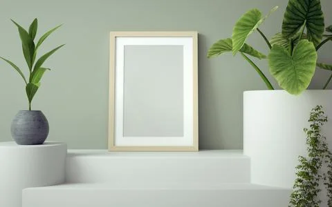 Poster mockup with vertical frames on empty green wall. Stock Illustration