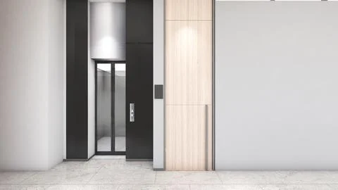 Poster mockup wall and elevator hallway in office building, mock up ,3d ren.. Ilustración de archivo