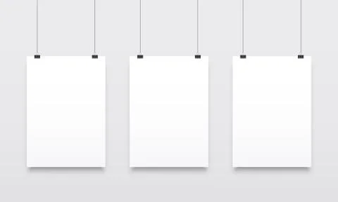 Poster mockups vector white hanging templates Stock Illustration