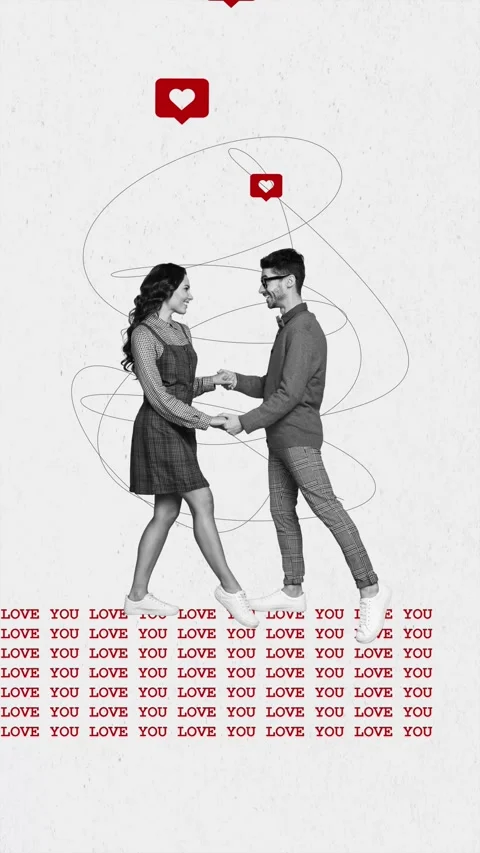 Poster motion trend collage video of happy girl guy dance heart valentine day Stock Footage 310671319