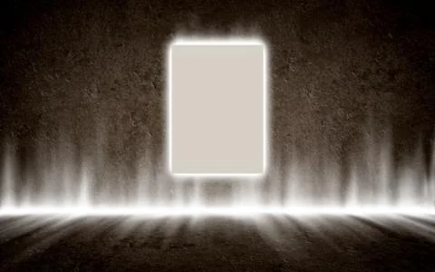 Poster in mysterious glowing interior, background, template design, mock up Stock Illustration