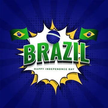 Poster or banner design, 3D text Brazil on pop art sticker with halftone ef.. Stock Illustration