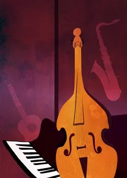 Poster or card or flyer concert festival live jazz or blues music event. Cover Illustrazione stock