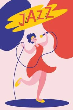 Poster or flyer template for jazz music performance with female singer. Young Stock Illustration