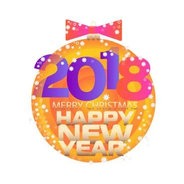 Poster or postcard New Year theme. Written on the banner Happy New Year, Merr Illustrazione stock