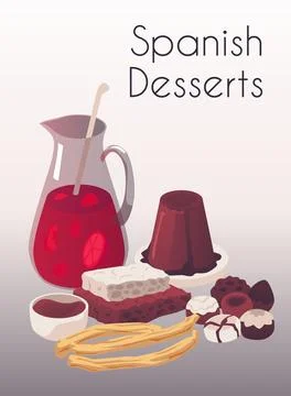 Poster or vertical banner about Spanish desserts flat style Stock Illustration