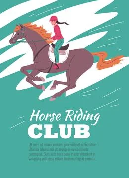 Poster or vertical banner about horse riding club flat style, vector Stock Illustration