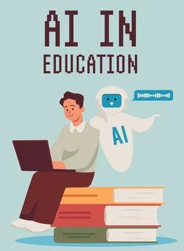 Poster or vertical banner about AI in education flat style Stock Illustration