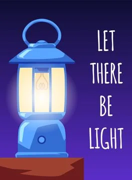 Poster or vertical banner with blue standing vintage lantern flat style Illustration