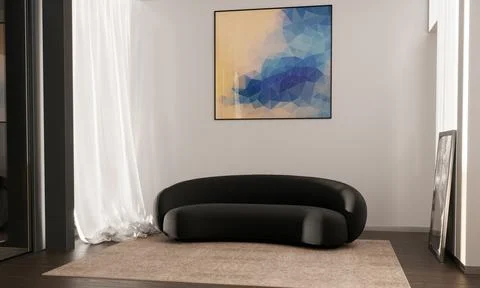 A poster over with a black sofa in a simple living room interior. 3d image Stock Illustration